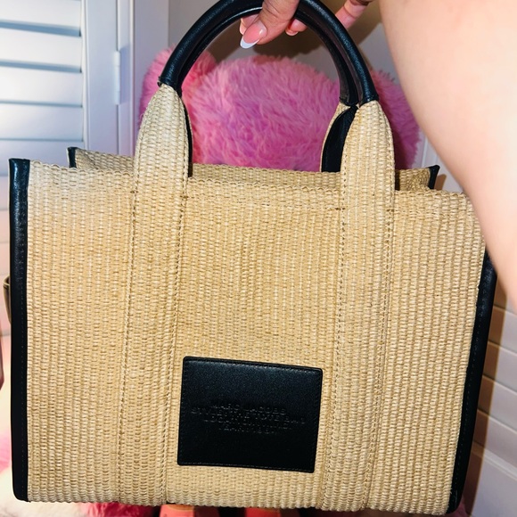 Marc Jacobs Straw Tote with Black Trim and Logo - Picture 3 of 5